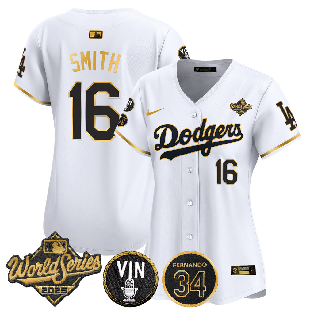 Women's Dodgers 2025 World Series Vapor Premier Limited Jersey - Vin Scully & Fernando Patch - All Stitched