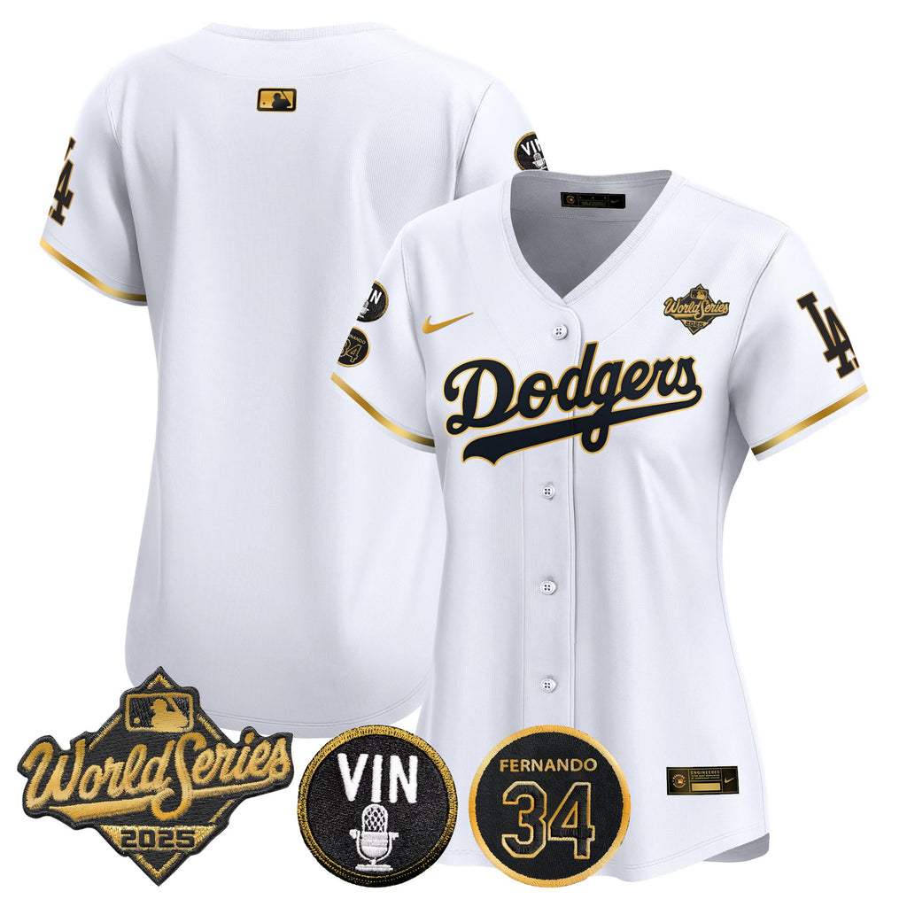 Women's Dodgers 2025 World Series Vapor Premier Limited Jersey - Vin Scully & Fernando Patch - All Stitched
