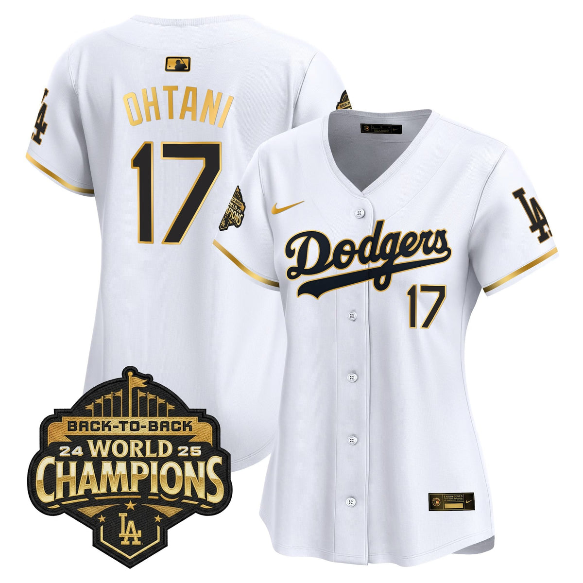 Women's Dodgers 2025 Back-To-Back Champions Gold Trim Vapor Premier Limited Jersey - All Stitched