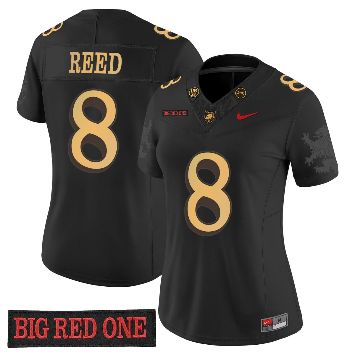 Army Black Knights 'Big Red One Edition' Vapor Jersey - Stitched Numbers/Patches - Black Lion Graphic Sleeves