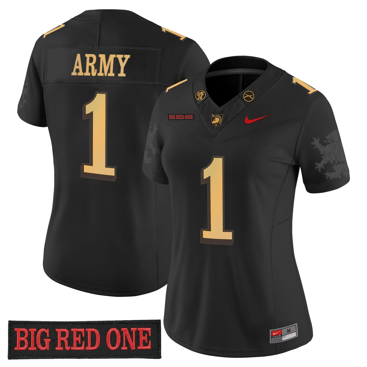 Army Black Knights 'Big Red One Edition' Vapor Jersey - Stitched Numbers/Patches - Black Lion Graphic Sleeves