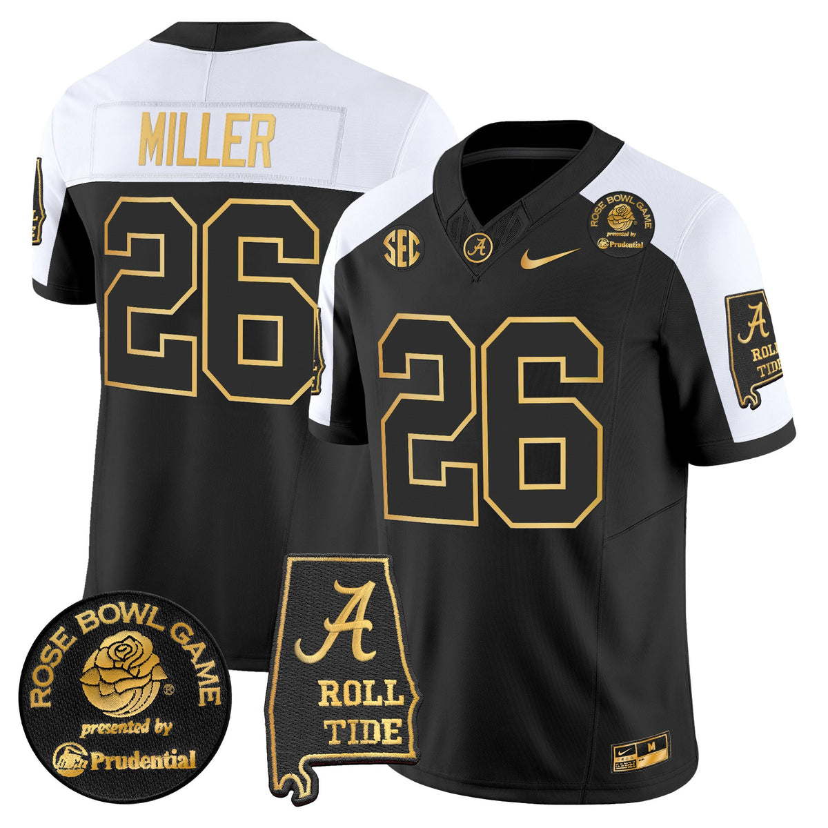 Men's Alabama Crimson Tide 2025 Rose Bowl Gold Vapor Limited Jersey - Alabama Map - All Stitched