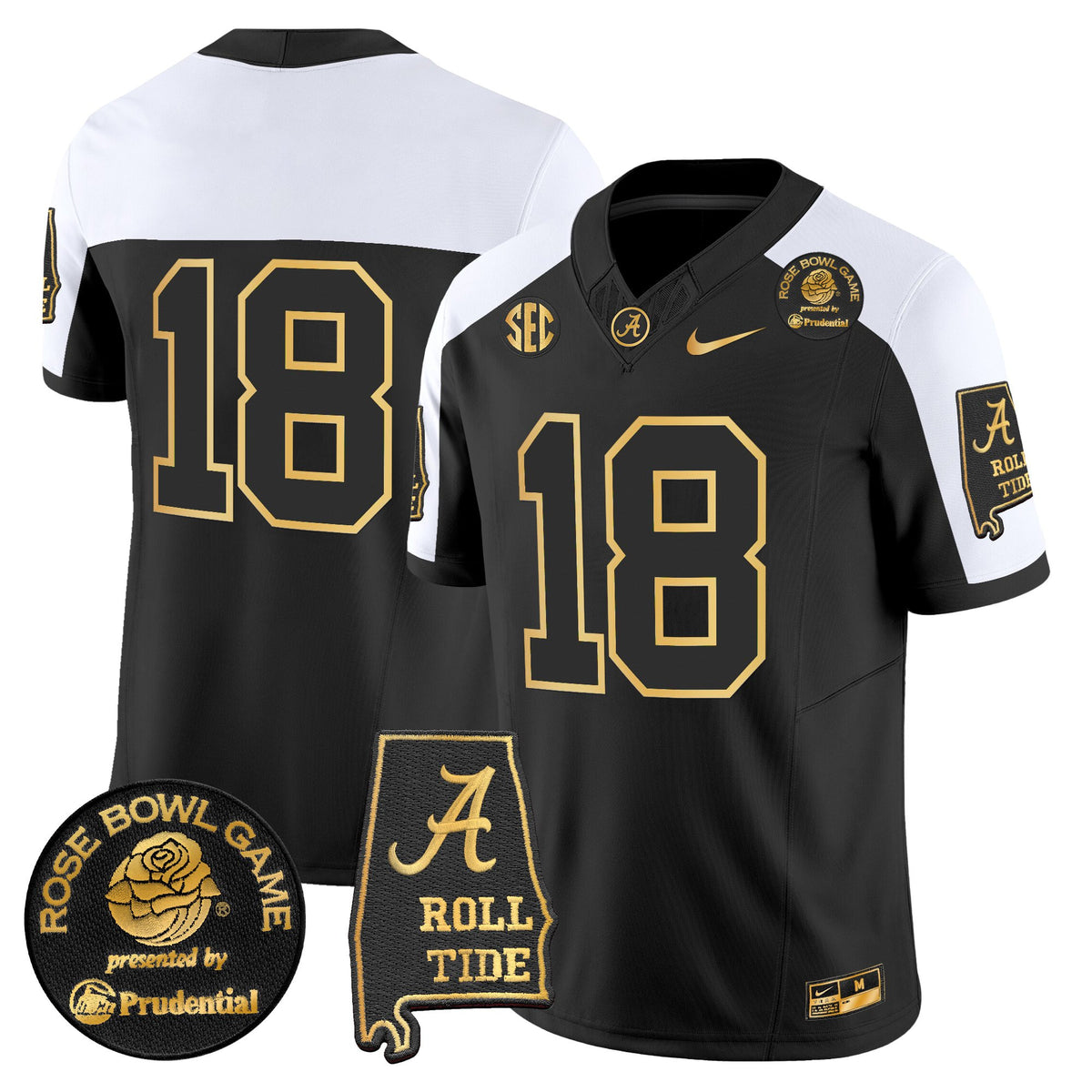 Men's Alabama Crimson Tide 2025 Rose Bowl Gold Vapor Limited Jersey - Alabama Map - All Stitched