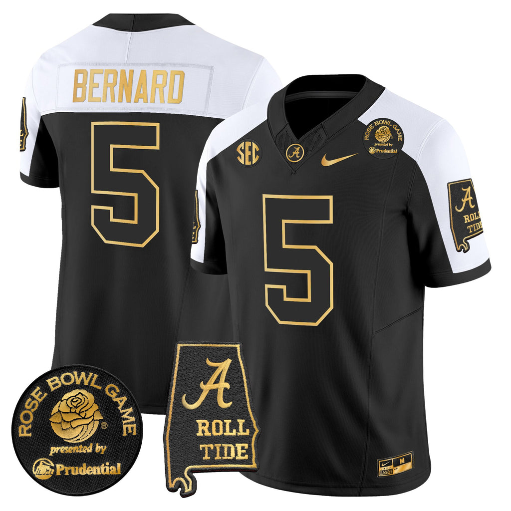 Men's Alabama Crimson Tide 2025 Rose Bowl Gold Vapor Limited Jersey - Alabama Map - All Stitched
