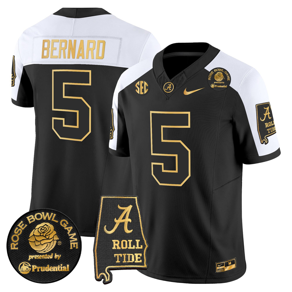 Men's Alabama Crimson Tide 2025 Rose Bowl Gold Vapor Limited Jersey - Alabama Map - All Stitched