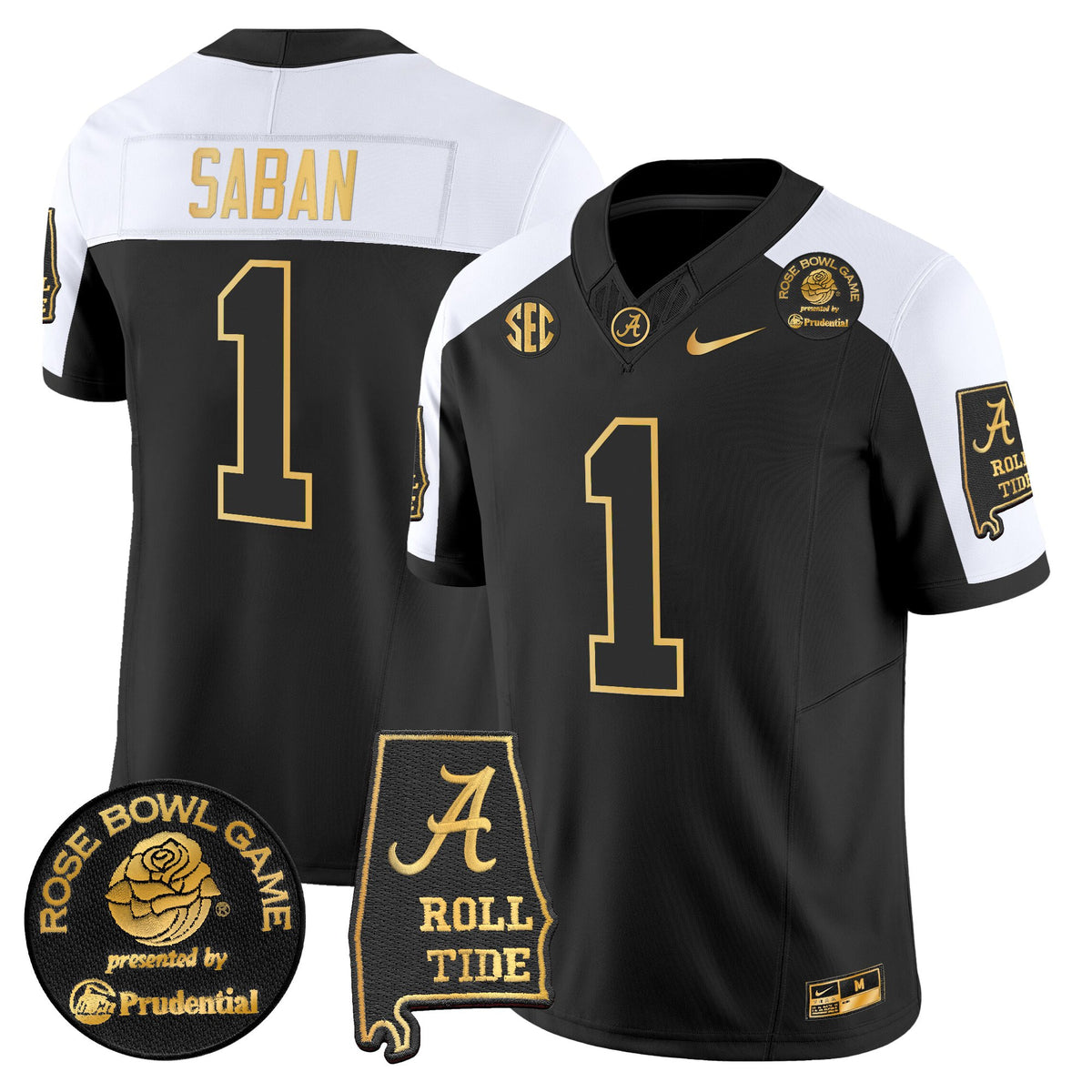 Men's Alabama Crimson Tide 2025 Rose Bowl Gold Vapor Limited Jersey - Alabama Map - All Stitched