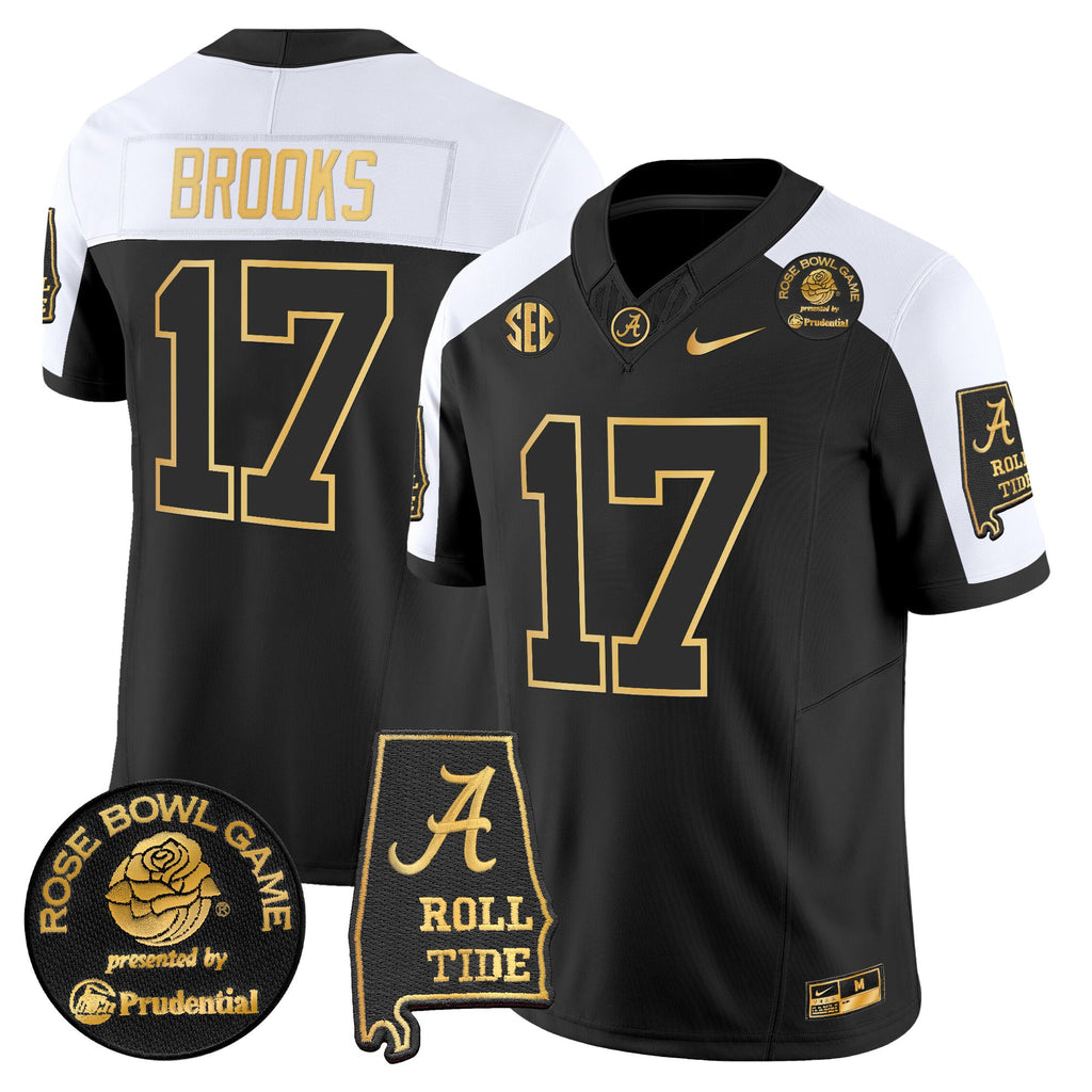 Men's Alabama Crimson Tide 2025 Rose Bowl Gold Vapor Limited Jersey - Alabama Map - All Stitched