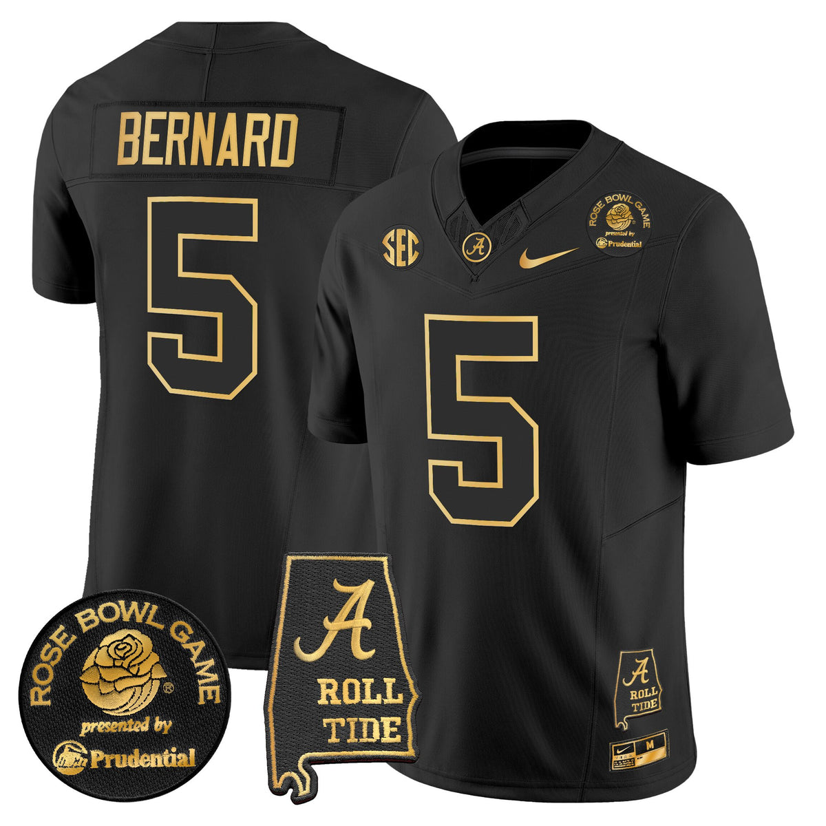 Men's Alabama Crimson Tide 2025 Rose Bowl Gold Vapor Limited Jersey - Alabama Map - All Stitched