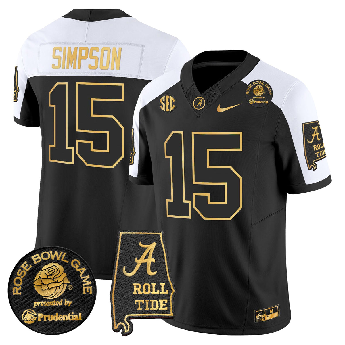 Men's Alabama Crimson Tide 2025 Rose Bowl Gold Vapor Limited Jersey - Alabama Map - All Stitched