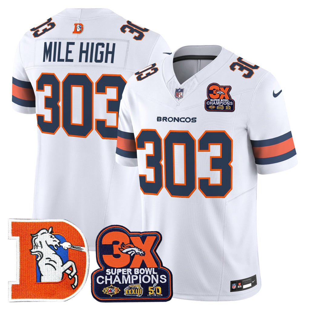 Men's Denver Broncos Throwback Vapor Limited Jersey - 3-Time Champions Patch - All Stitched