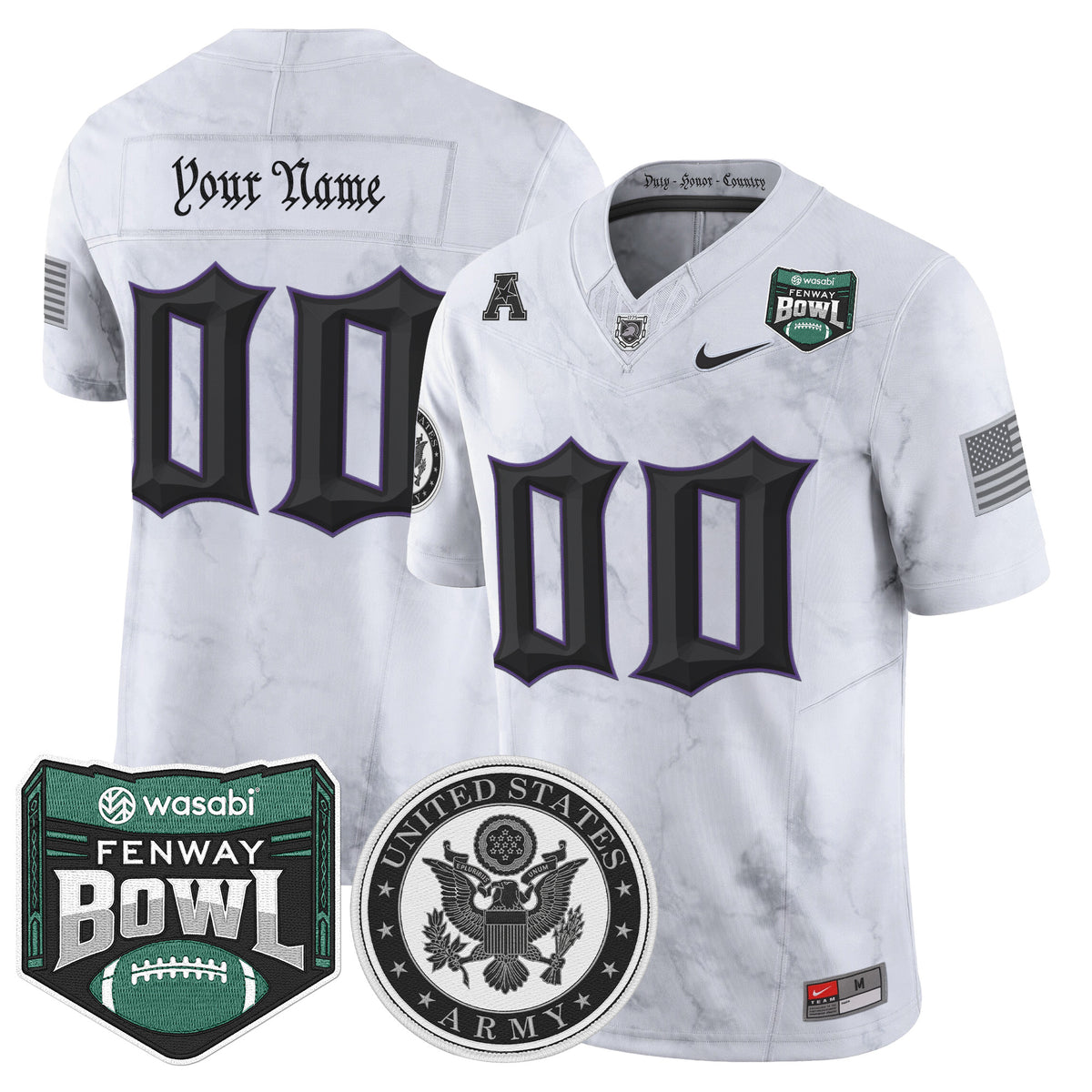 Army Black Knights Honoring 250 Years Of Service And Sacrifice Vapor Limited Custom Jersey - 2025 Fenway Bowl Patch - All Stitched