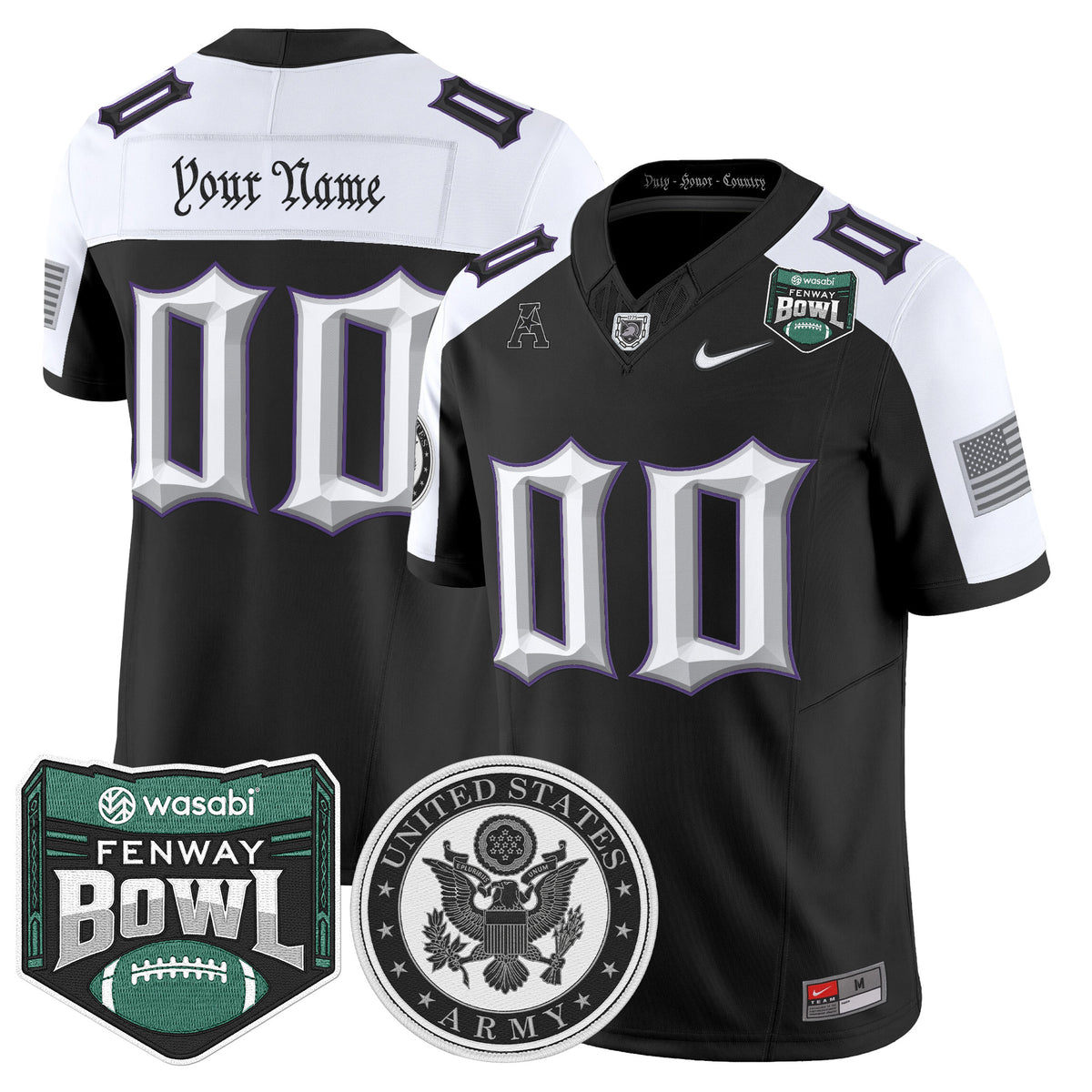 Army Black Knights Honoring 250 Years Of Service And Sacrifice Vapor Limited Custom Jersey - 2025 Fenway Bowl Patch - All Stitched