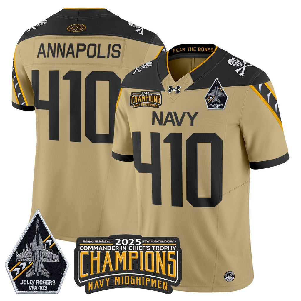 Men's Navy Midshipmen Jolly Rogers 2025 Commander-In-Chief's Trophy Champions Vapor Limited Jersey - All Stitched