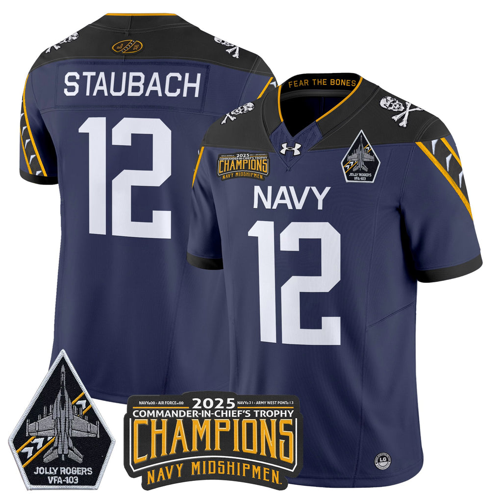 Men's Navy Midshipmen Jolly Rogers 2025 Commander-In-Chief's Trophy Champions Vapor Limited Jersey - All Stitched