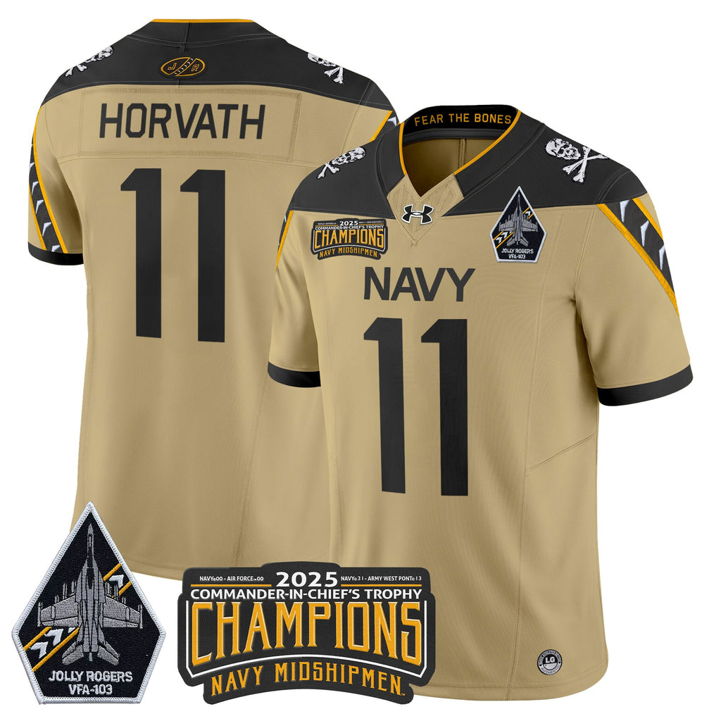 Men's Navy Midshipmen Jolly Rogers 2025 Commander-In-Chief's Trophy Champions Vapor Limited Jersey - All Stitched