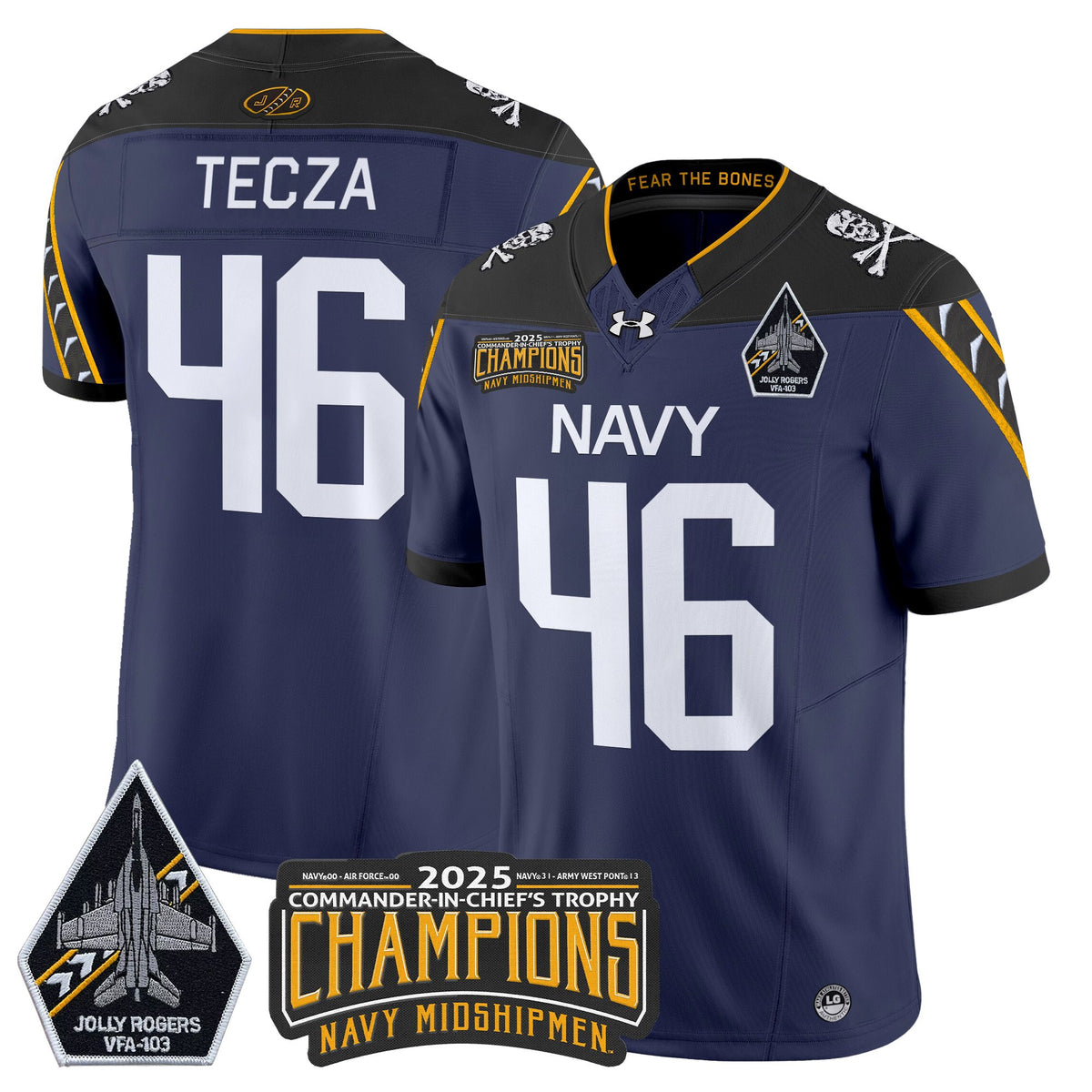 Men's Navy Midshipmen Jolly Rogers 2025 Commander-In-Chief's Trophy Champions Vapor Limited Jersey - All Stitched