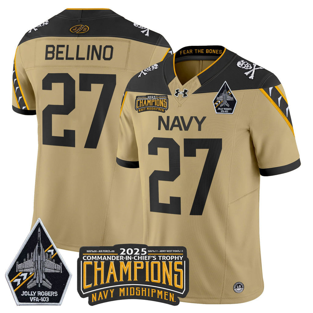Men's Navy Midshipmen Jolly Rogers 2025 Commander-In-Chief's Trophy Champions Vapor Limited Jersey - All Stitched