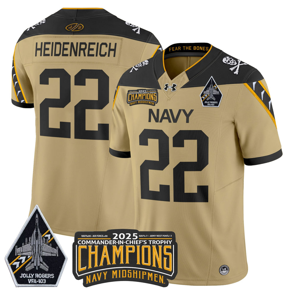 Men's Navy Midshipmen Jolly Rogers 2025 Commander-In-Chief's Trophy Champions Vapor Limited Jersey - All Stitched