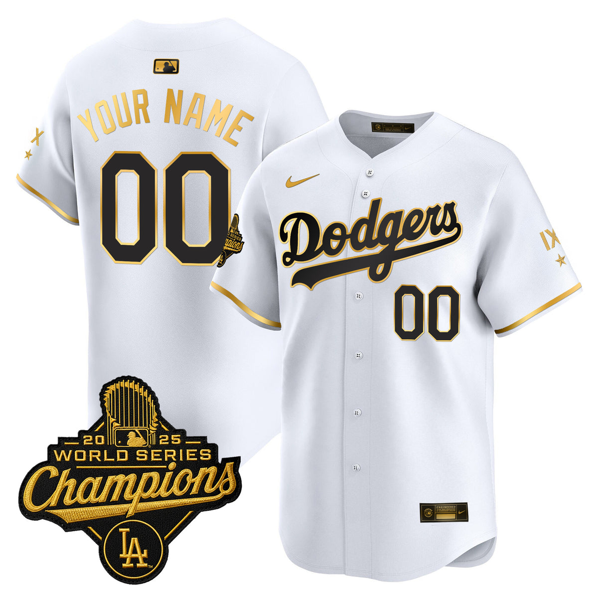 Los Angeles Dodgers 9-Time Champions Gold Trim Vapor Premier Limited Custom Jersey - All Stitched