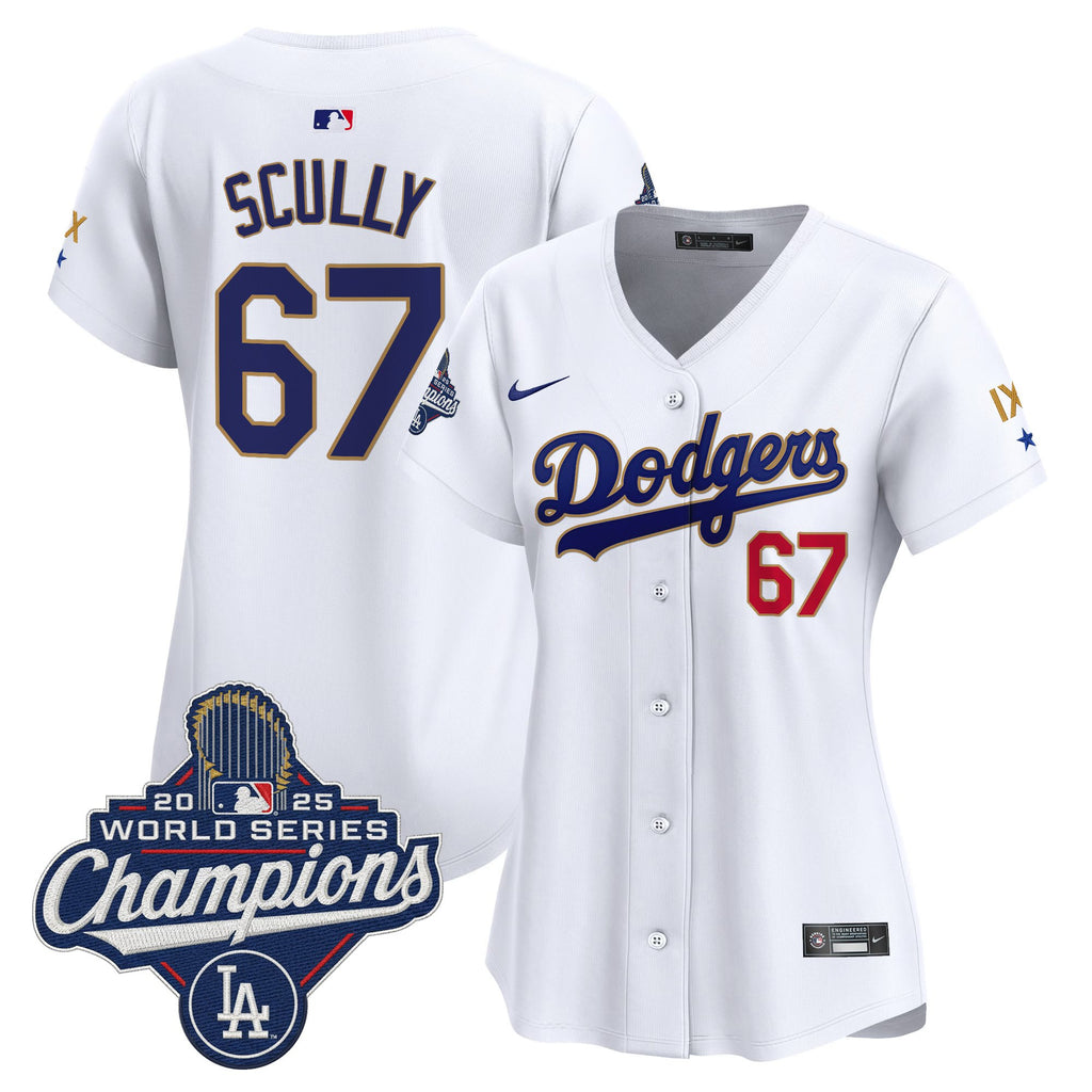 Women's Los Angeles Dodgers 9-Time Champions Gold Trim Vapor Premier Limited Jersey - All Stitched
