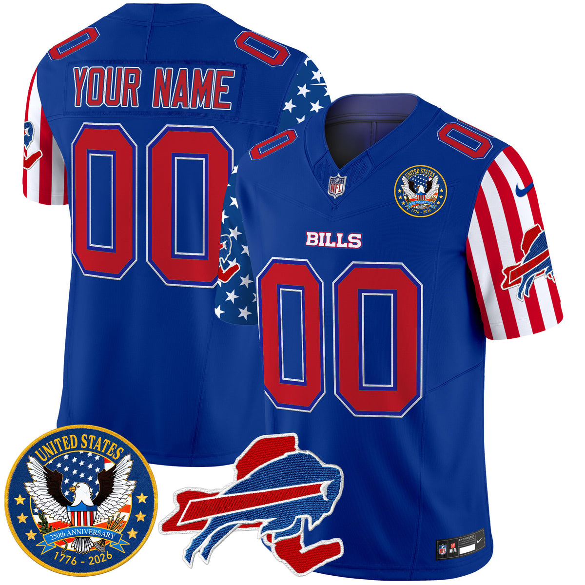 Buffalo Bills "America250 Edition" Style Vapor Limited Custom Jersey - All Stitched