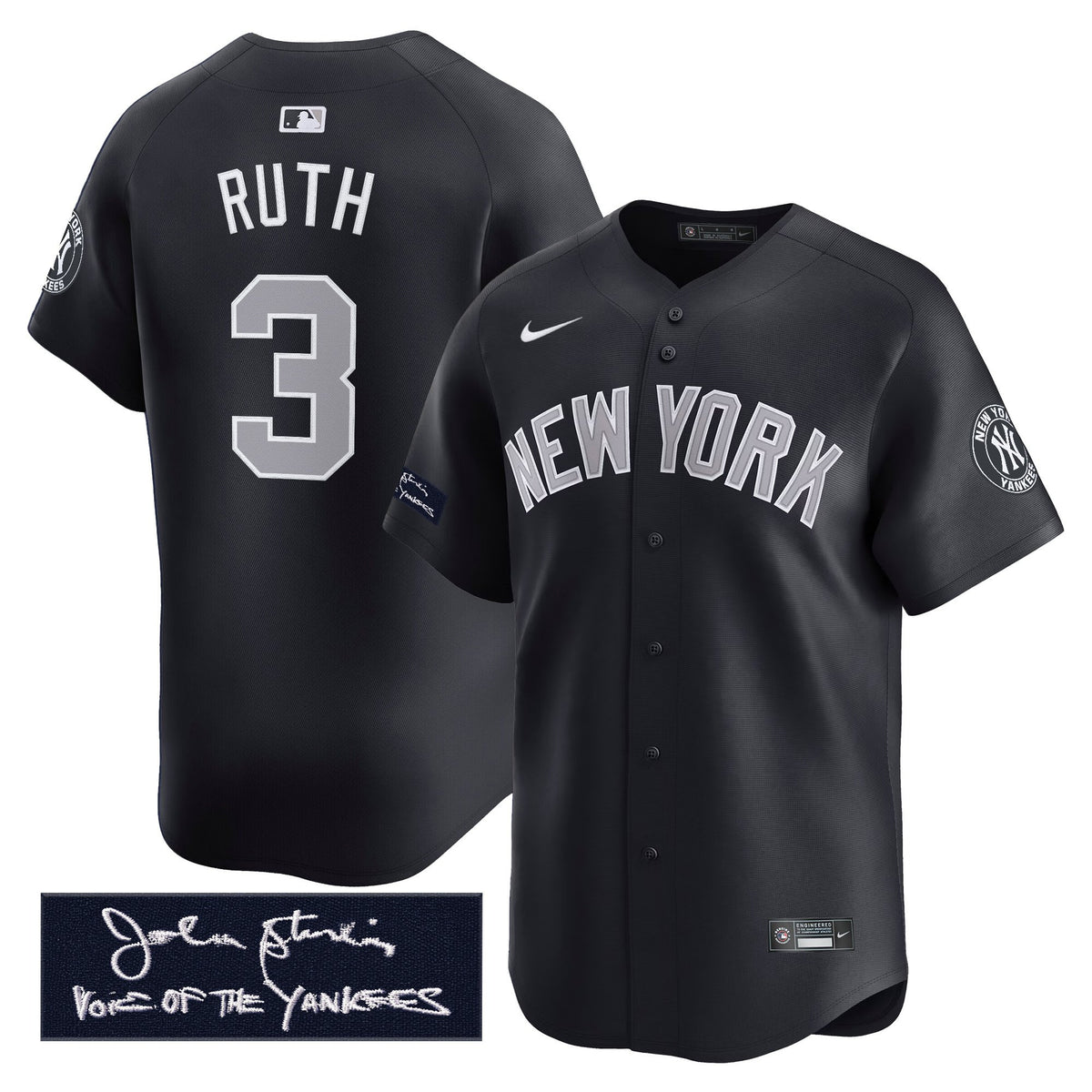 Men's Yankees John Sterling "The Voice of the Yankees" Tribute Patch Vapor Premier Limited Jersey - All Stitched