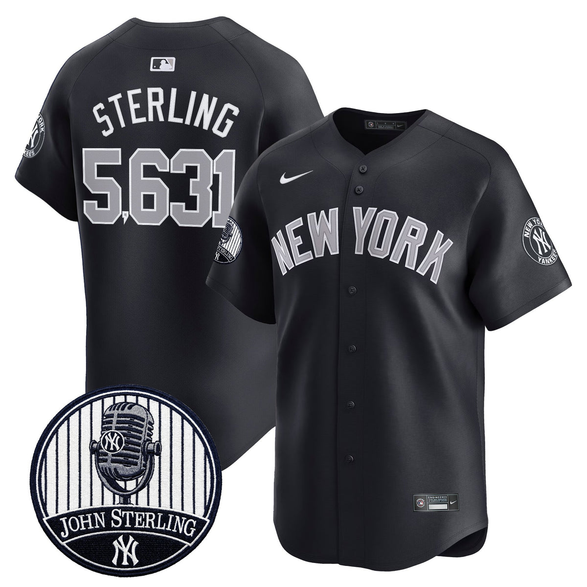 Men's Yankees John Sterling "The Voice of the Yankees" Tribute Patch Vapor Premier Limited Jersey V2 - All Stitched