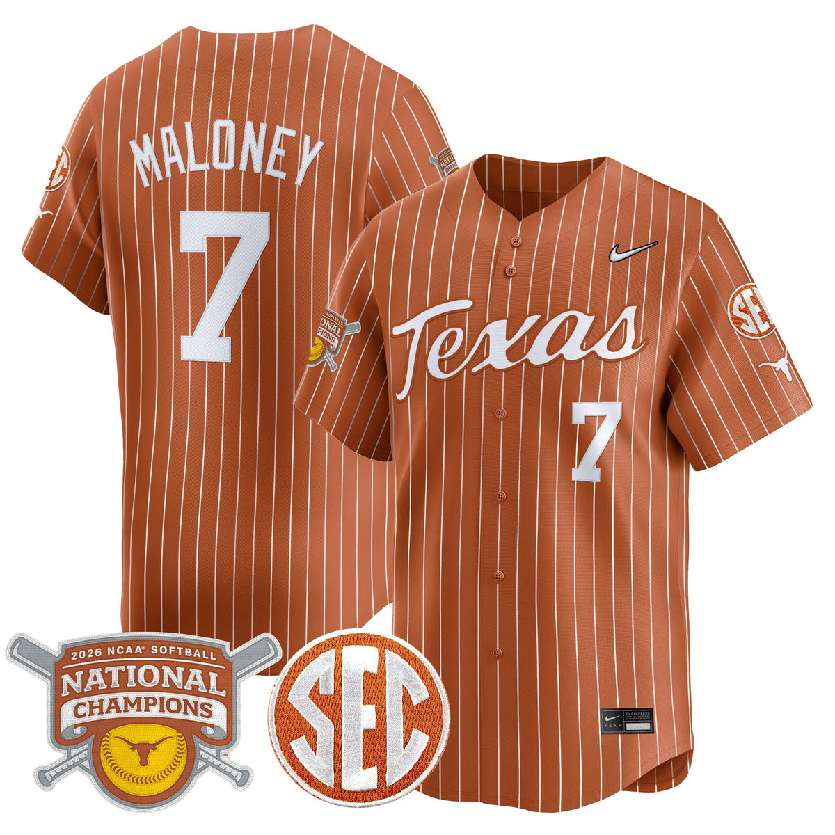 Men's size - Texas Longhorns 2026 Softball National Champions Vapor Premier Limited Jersey - All Stitched