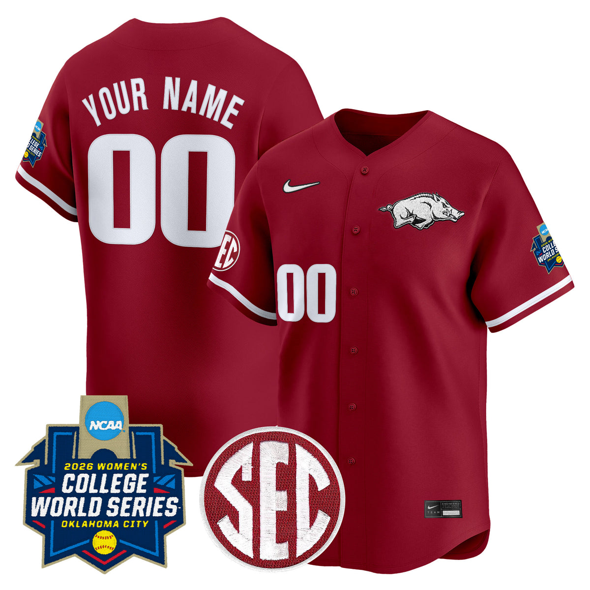 Arkansas Softball 2026 World Series (WCWS) Vapor Premier Limited Custom Jersey - All Stitched