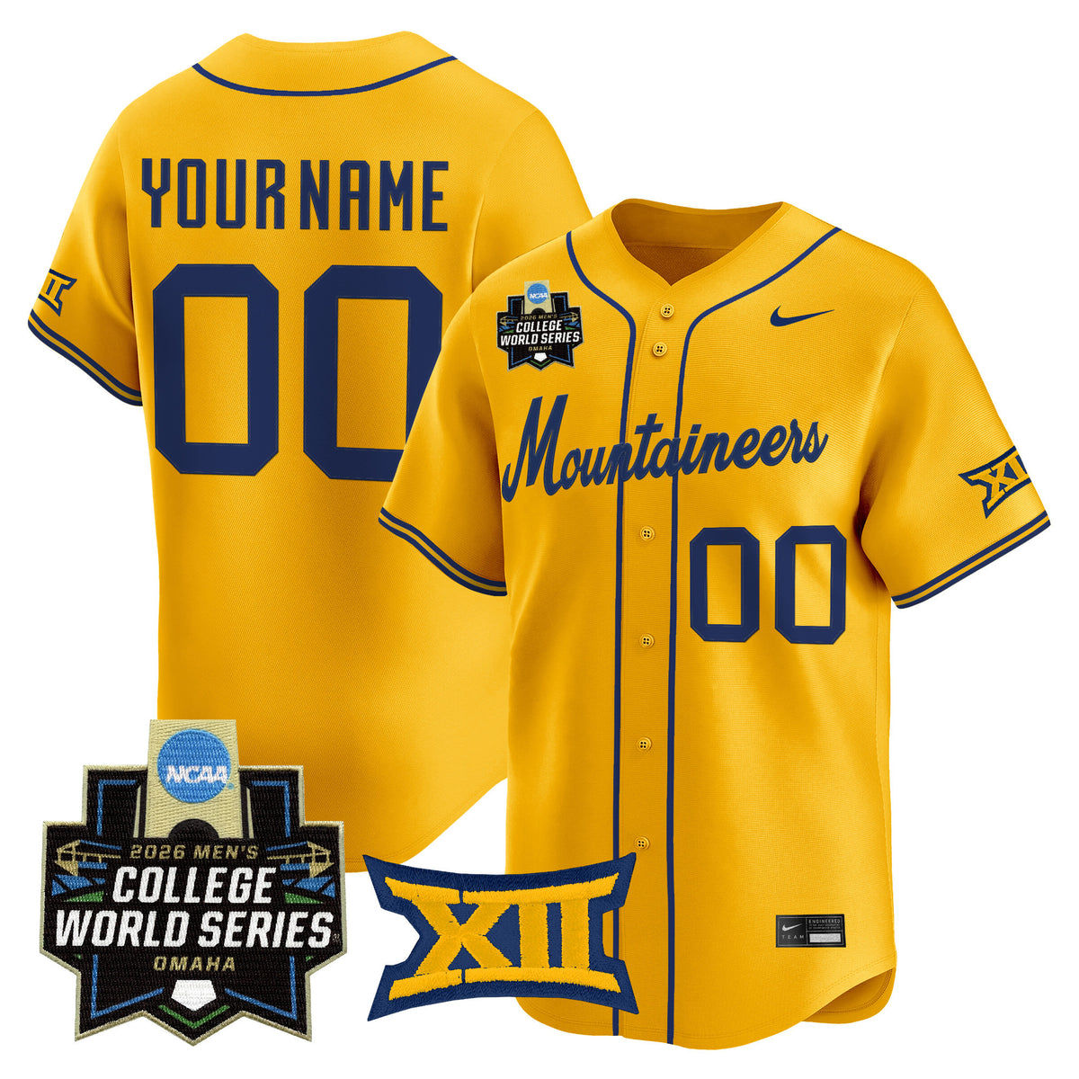 West Virginia Mountaineers 2026 World Series Patch Vapor Premier Limited Custom Jersey - All Stitched