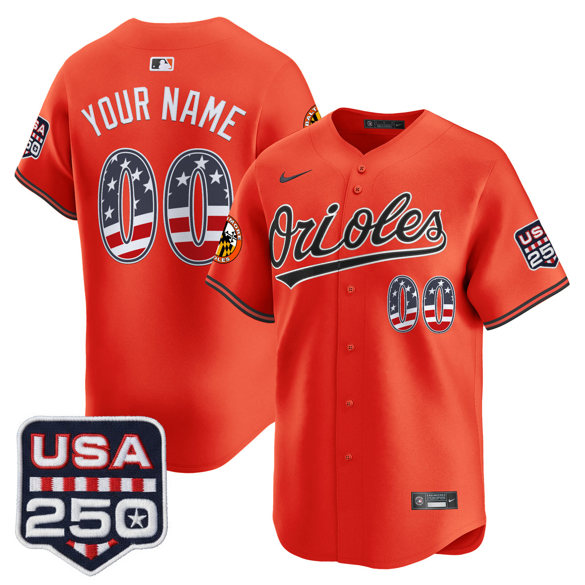 Baltimore Orioles USA 250 Fourth of July Vapor Premier Limited Custom Jersey - All Stitched