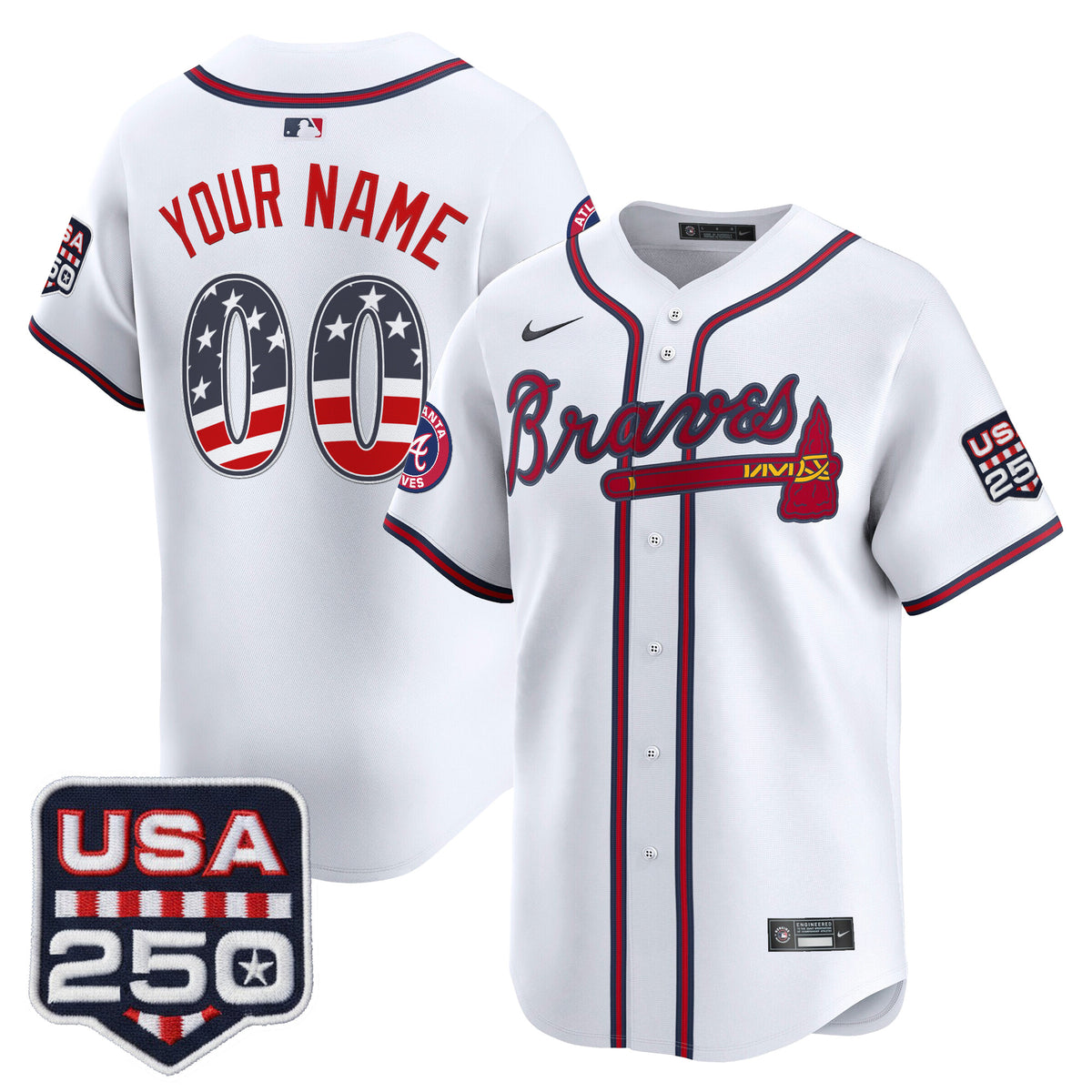 Atlanta Braves USA 250 Fourth of July Vapor Premier Limited Custom Jersey - All Stitched