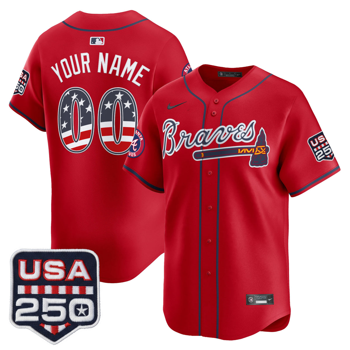 Atlanta Braves USA 250 Fourth of July Vapor Premier Limited Custom Jersey - All Stitched