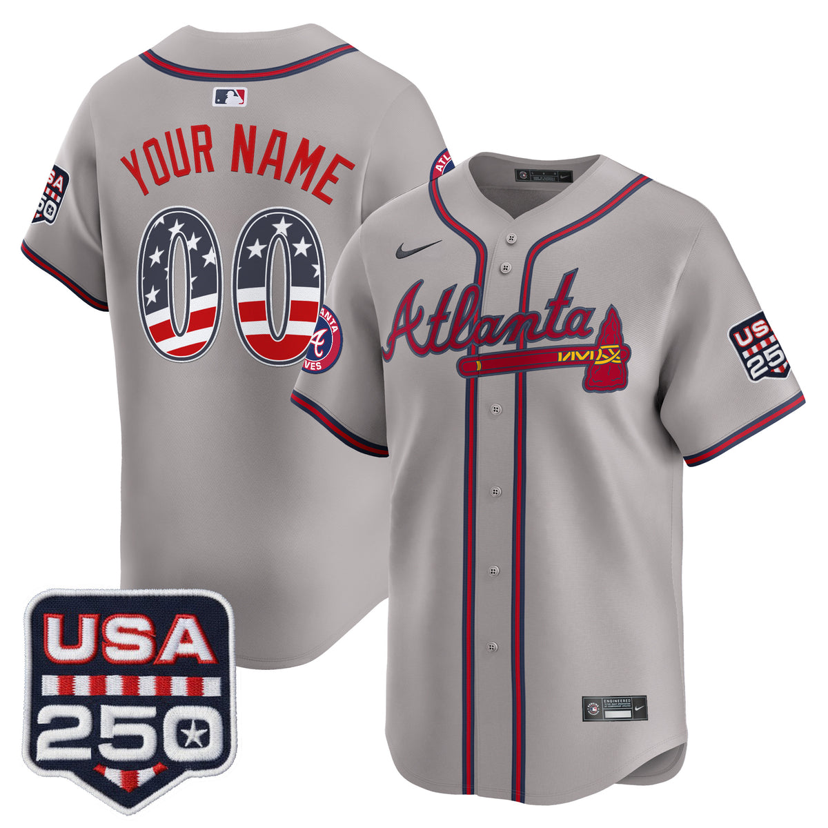 Atlanta Braves USA 250 Fourth of July Vapor Premier Limited Custom Jersey - All Stitched