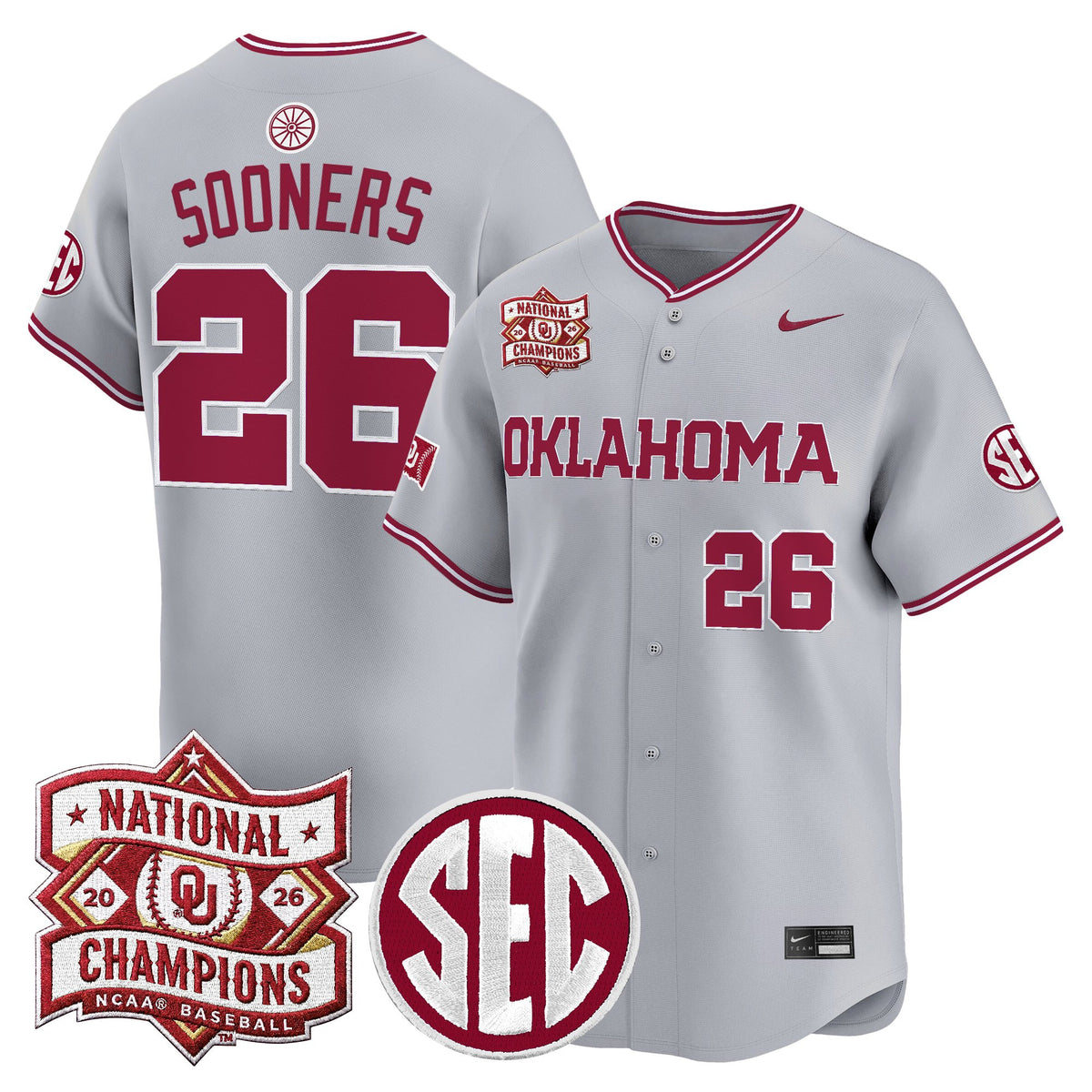Men's Oklahoma Sooners 2026 National Champions Patch Vapor Premier Limited Jersey V2 - All Stitched