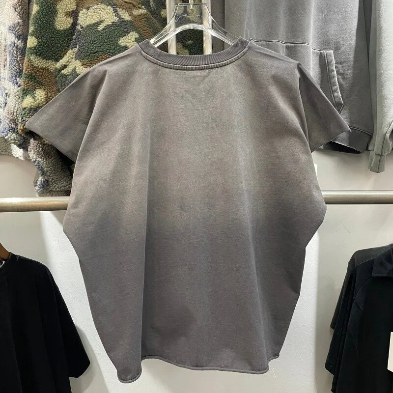 American Style New Washed and Worn Gradient Sleeveless T-shirt Oversized Unisex Loose Casual Rolled Edge Tank Tops