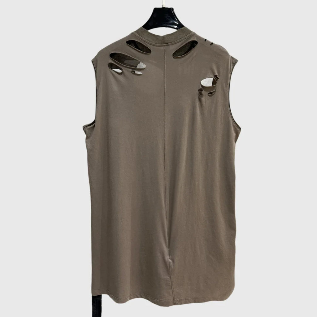 High Street Dark Ro Tees Tshirt Men's New Cotton Sleeveless Hollowed Out Perforated Personalized Trendy Tanks  Oversized T Shirt
