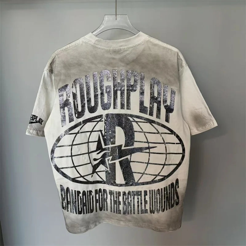 Rough Cartoon Print T-Shirts Oversized Washed White Sleeveless T Shirt