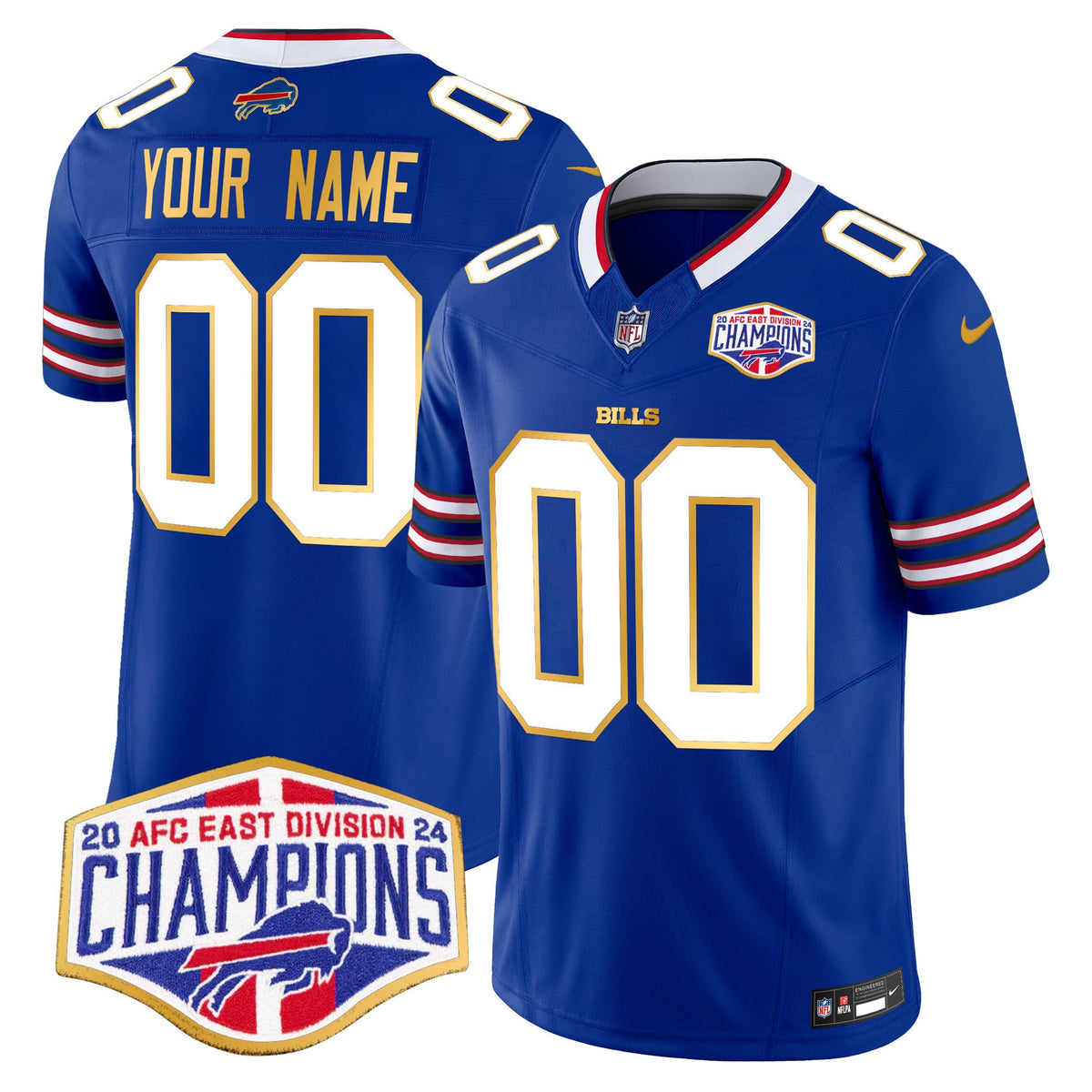 Bills 2024 AFC East Division Champions Gold Trim Vapor Limited Custom Jersey - All Stitched