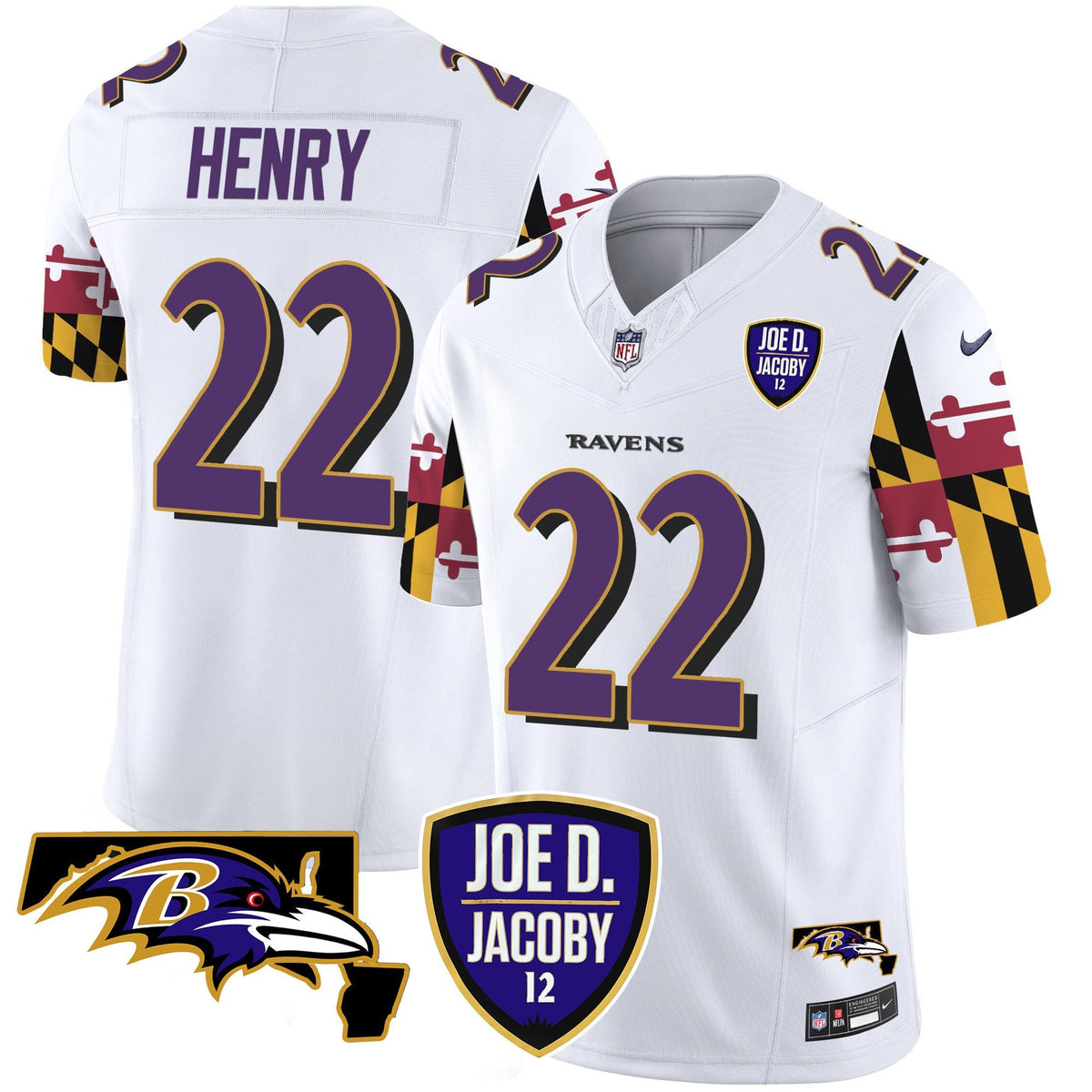 Men's Ravens Joe D & Jacoby Patch Vapor Limited Jersey V2 - All Stitched