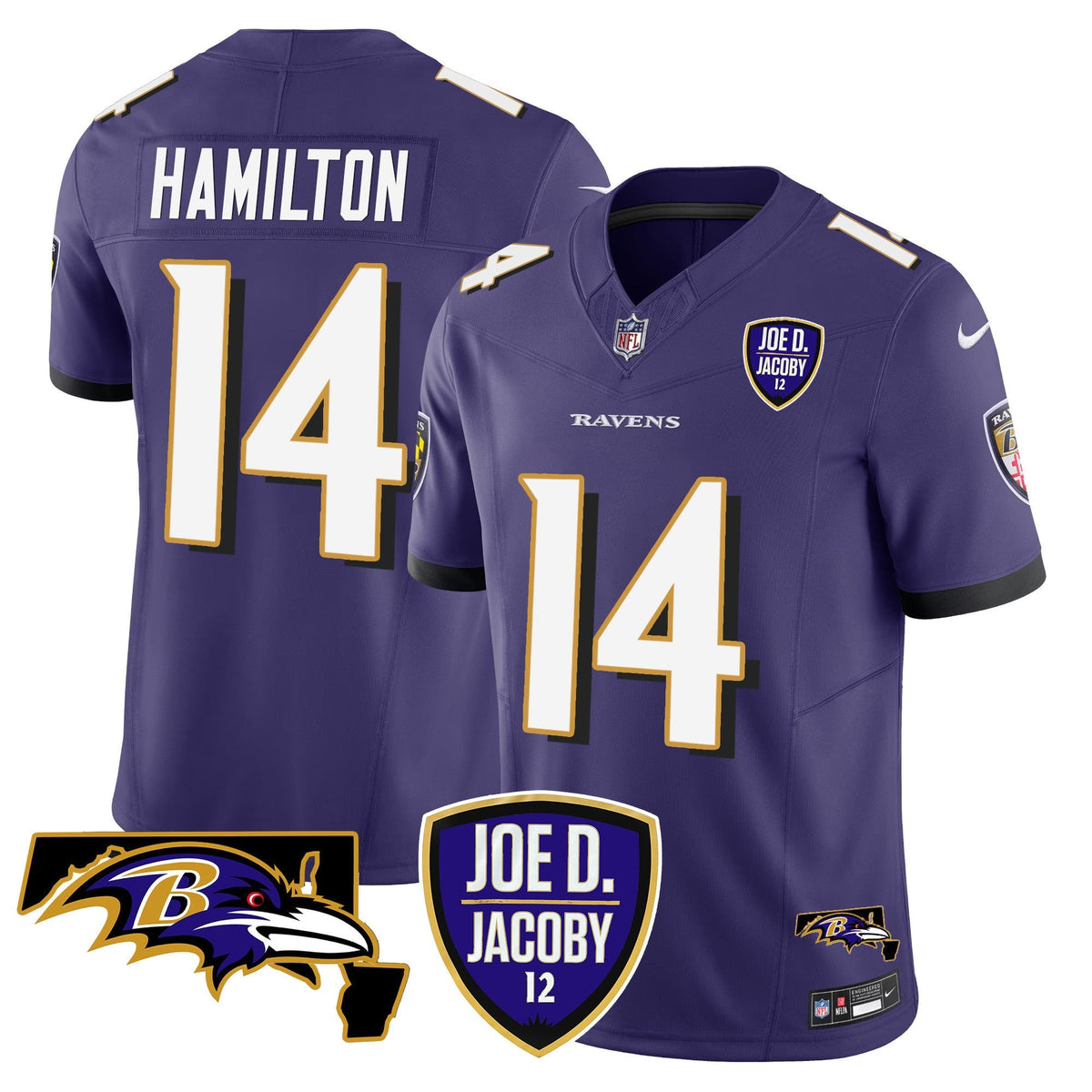 Men's Ravens Joe D & Jacoby Patch Vapor Limited Jersey - All Stitched