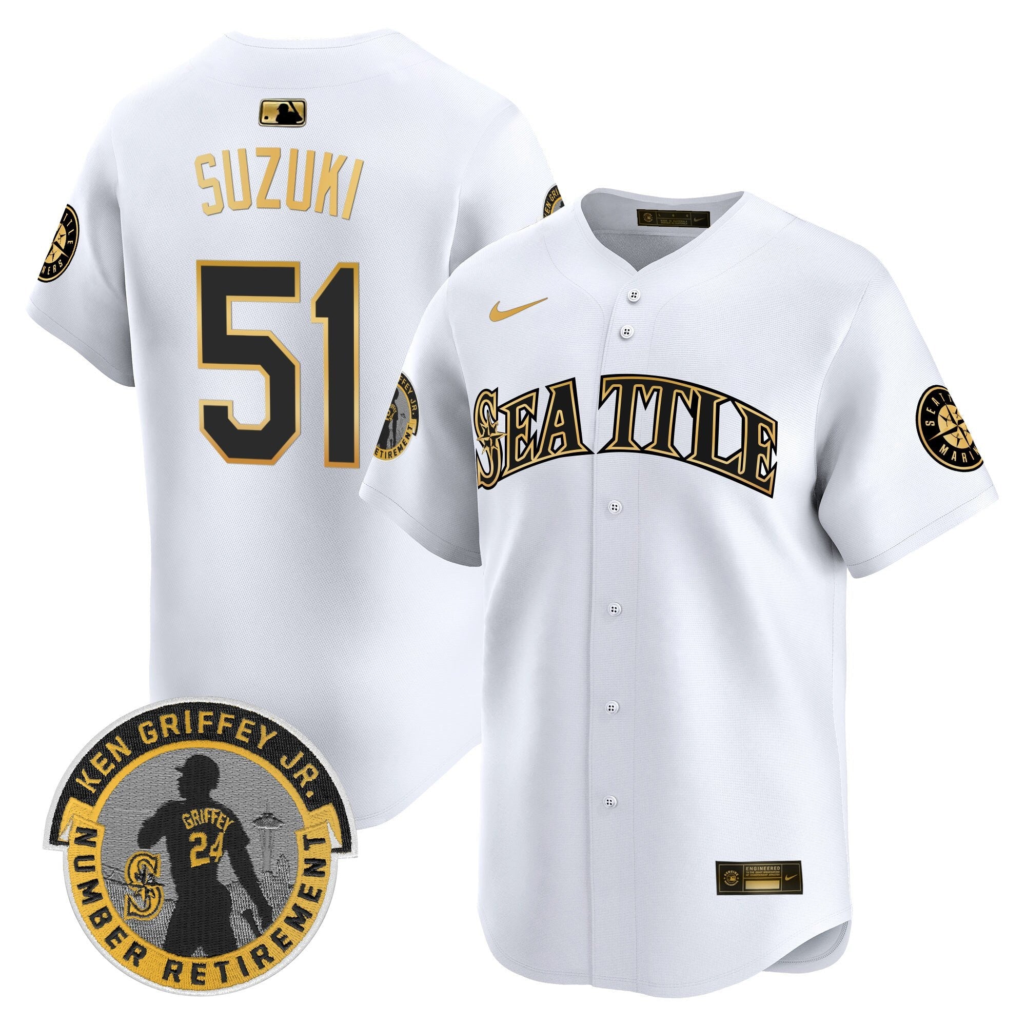 Men's Seattle Mariners 2025 Ken Griffey Jr. Patch Vapor Premier Limited Jersey - All Stitched